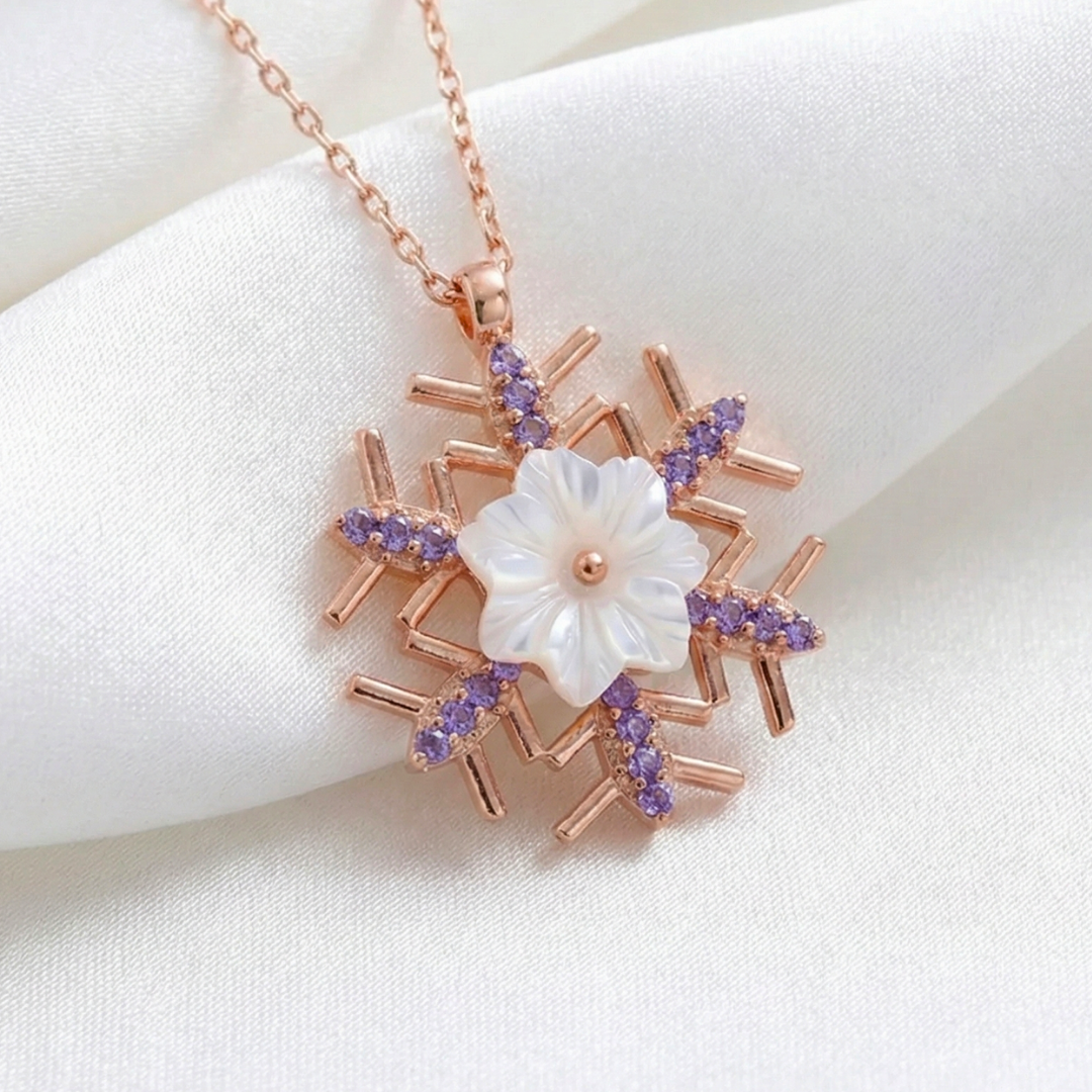 Snowflake Amethyst Magnolia Pendant in Rose Gold