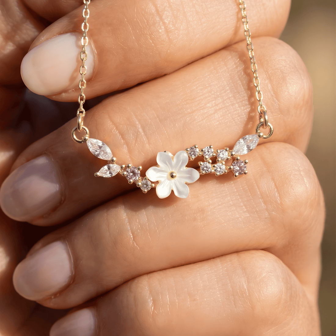 Magnolia Cluster Flower Necklace In Gold
