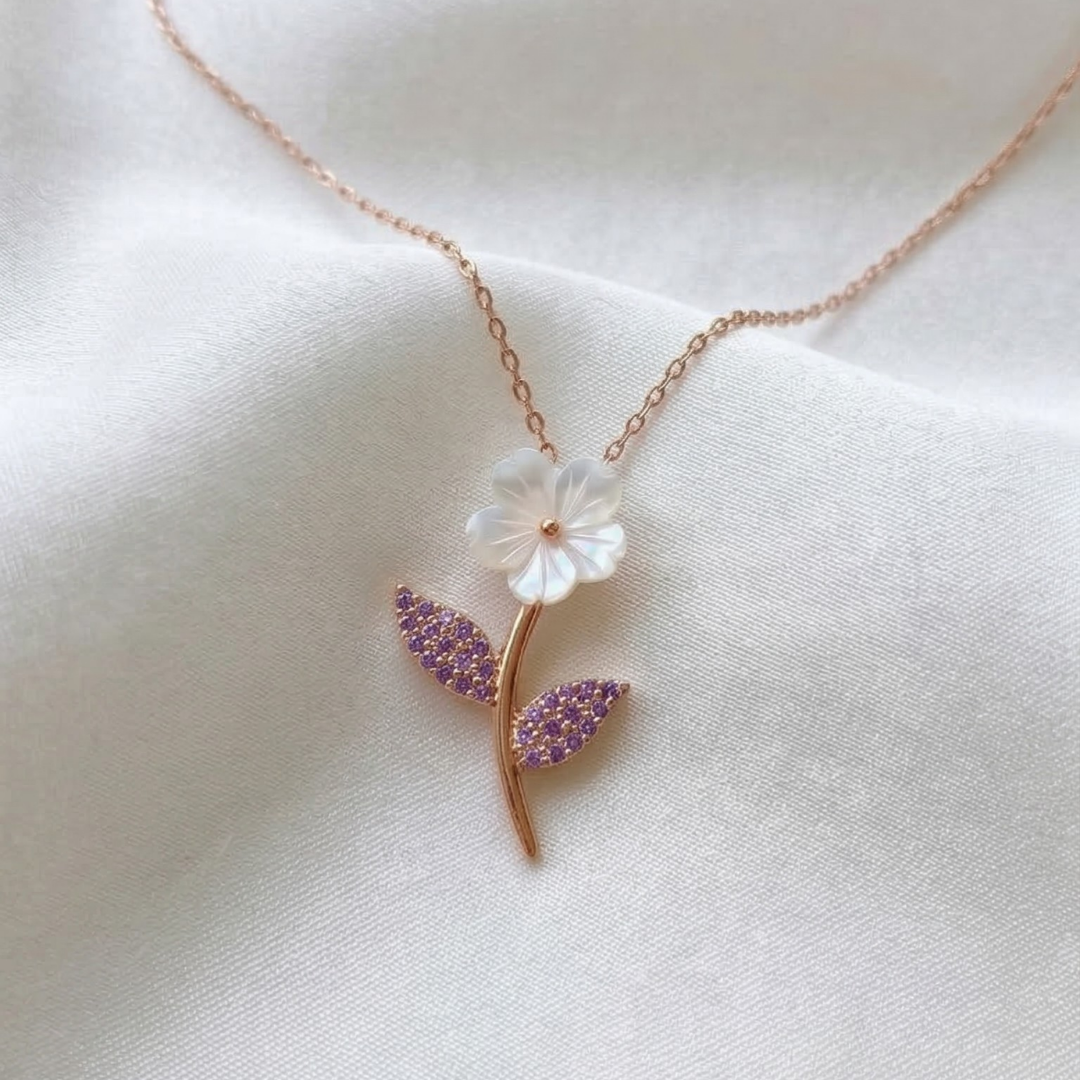 Amethyst Petal Whisper Flower Pendant In Rose Gold