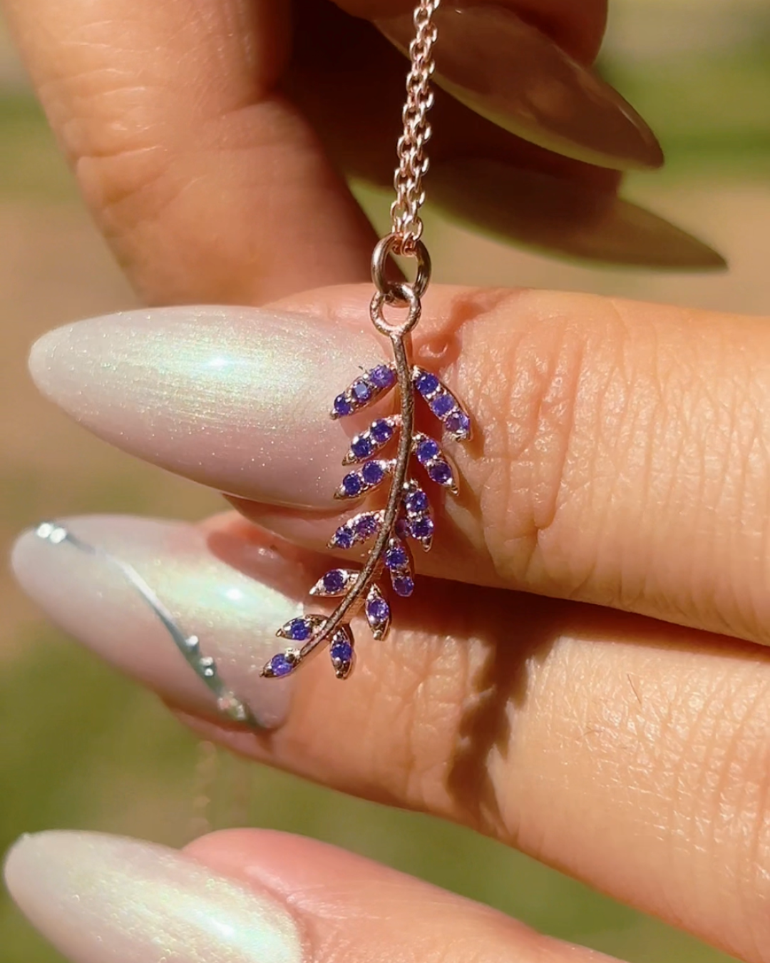 Amethyst Laurel Leaf Necklace In Rose Gold