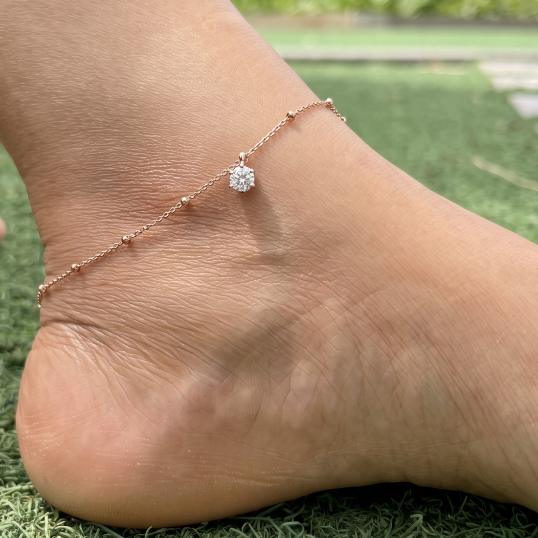 Solitaire Drop Rose Gold Anklet