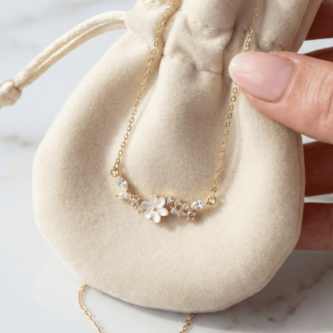 Magnolia Cluster Flower Necklace In Gold