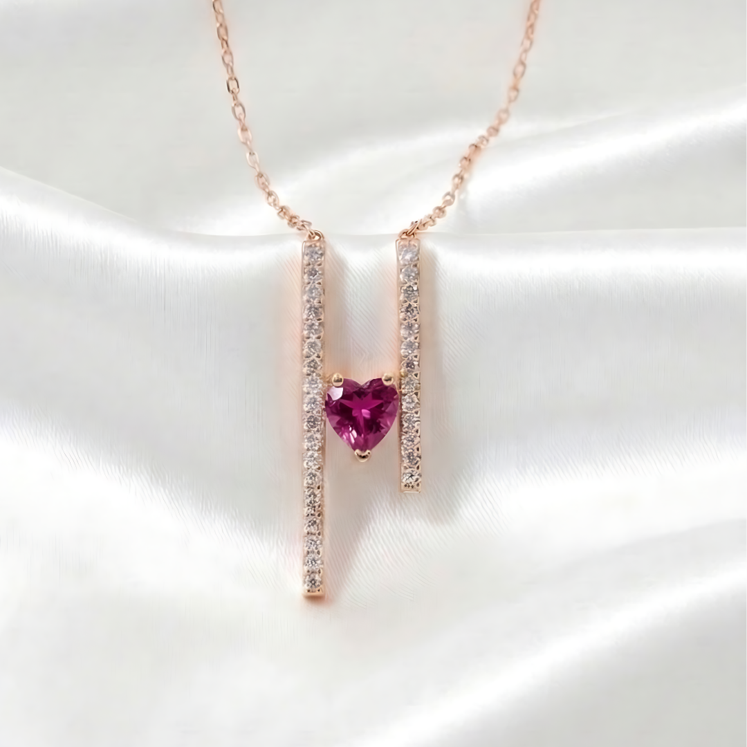 Fuchsia Heart Bar Pendant In Rose Gold