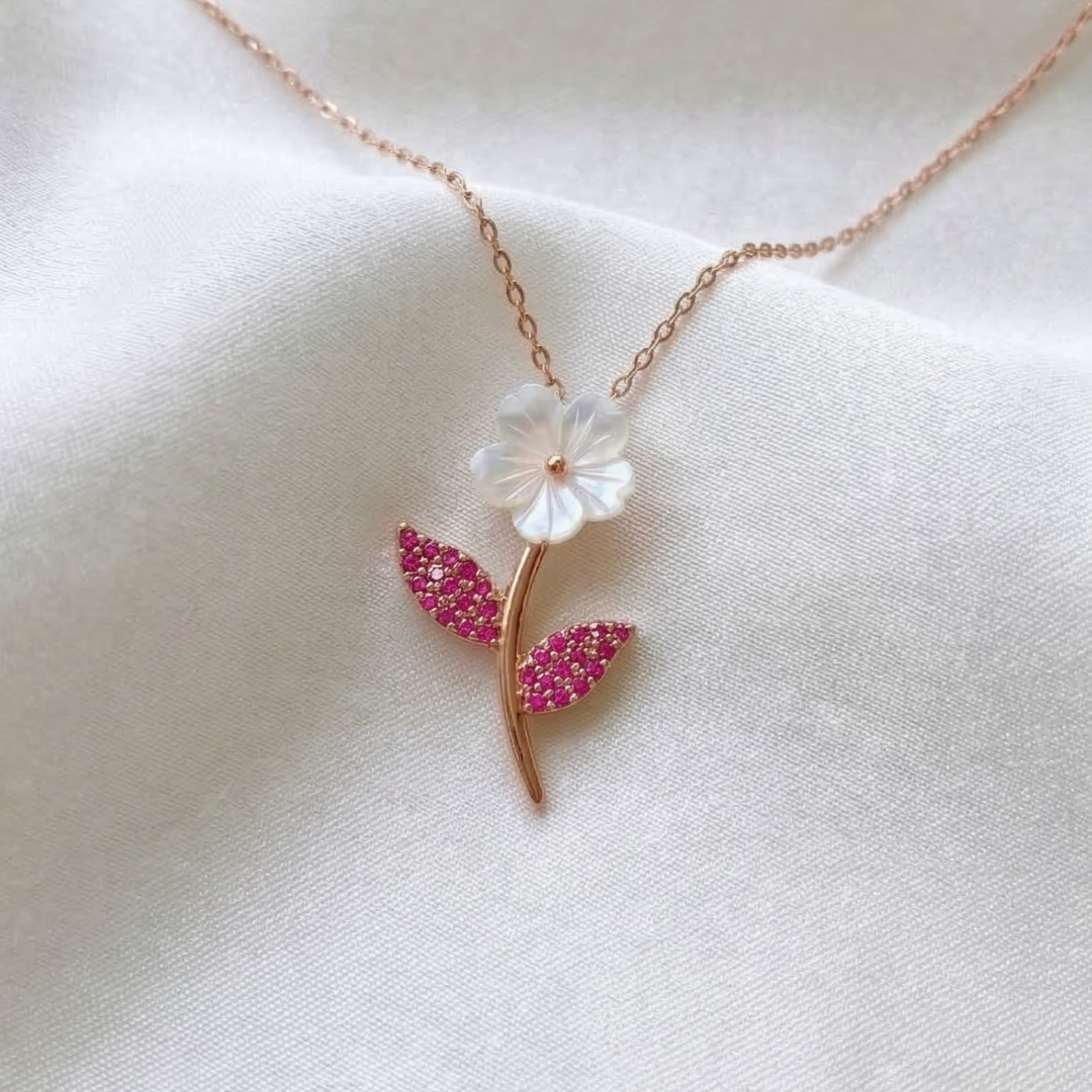 Fuchsia Petal Whisper Flower Pendant In Rose Gold