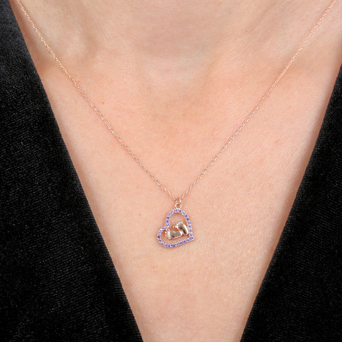 Amethyst Embrace of Love Necklace in Rose Gold