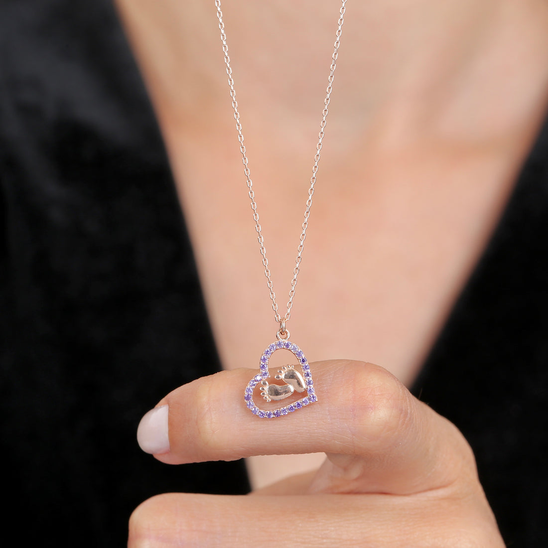 Amethyst Embrace of Love Necklace in Rose Gold