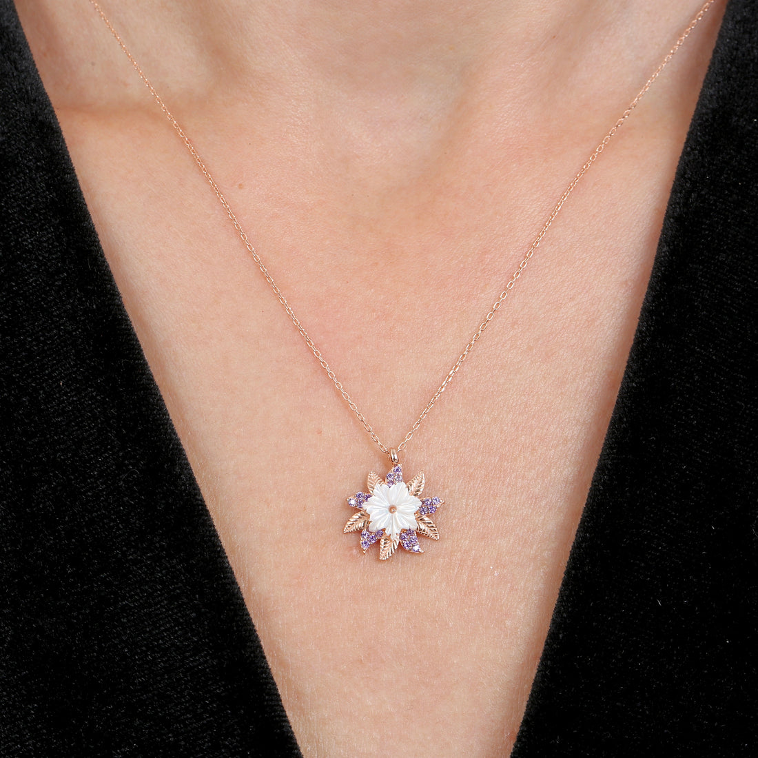 Lilac Sun Magnolia Necklace in Rose Gold