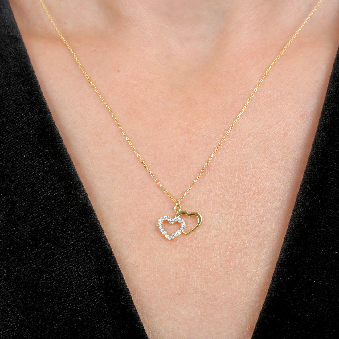 Two Hearts One Bond Necklace in Gold