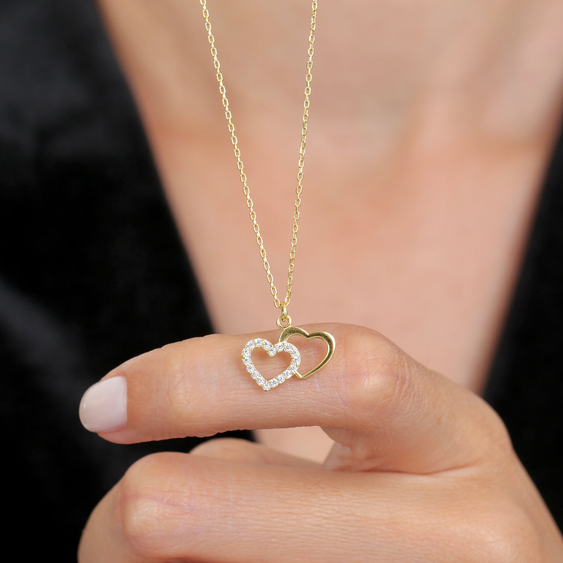 Two Hearts One Bond Necklace in Gold