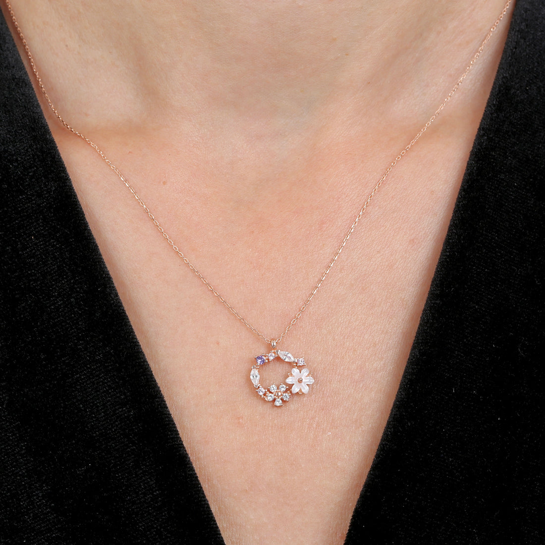 Purple Starburst Flower Set in Rose Gold