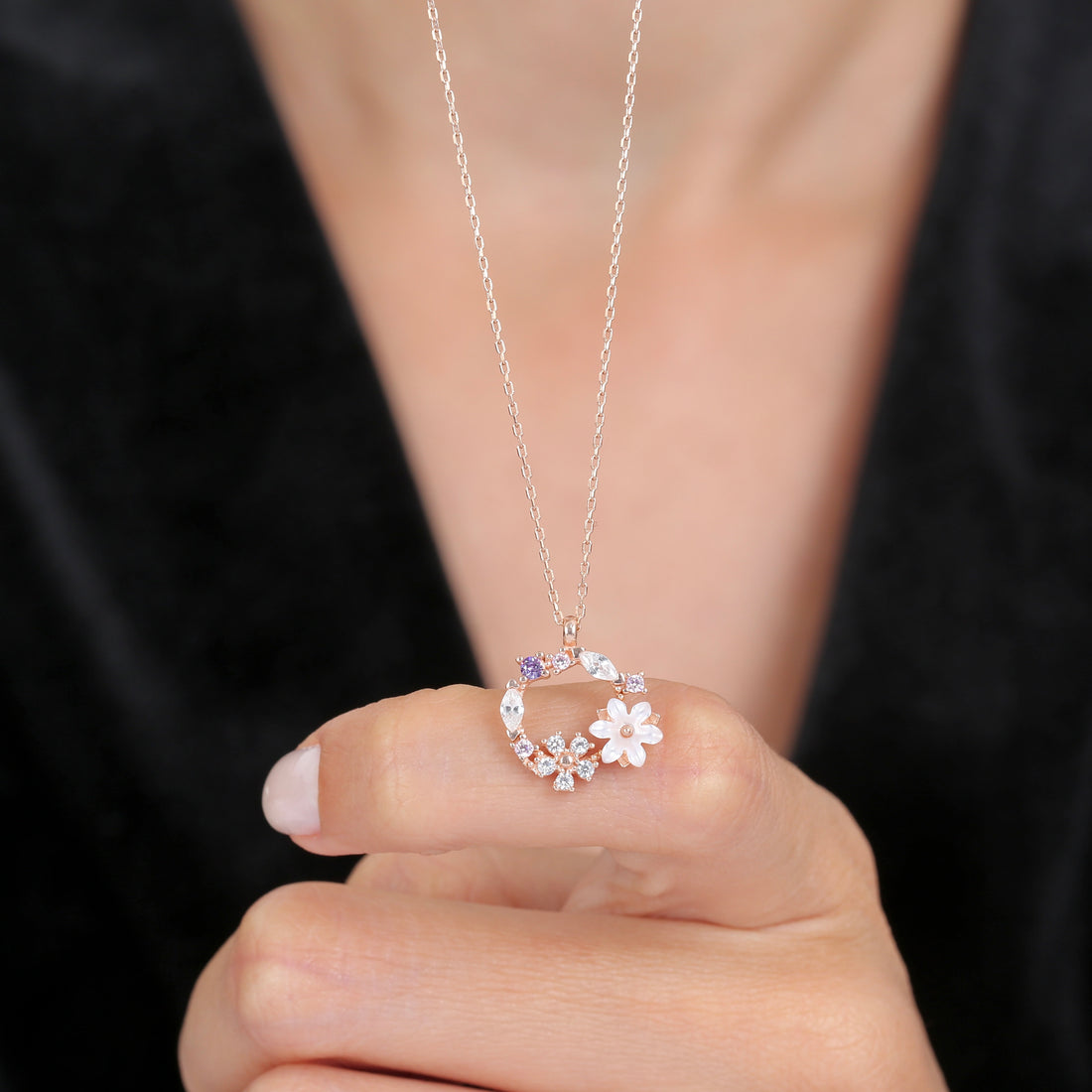 Purple Starburst Flower Set in Rose Gold