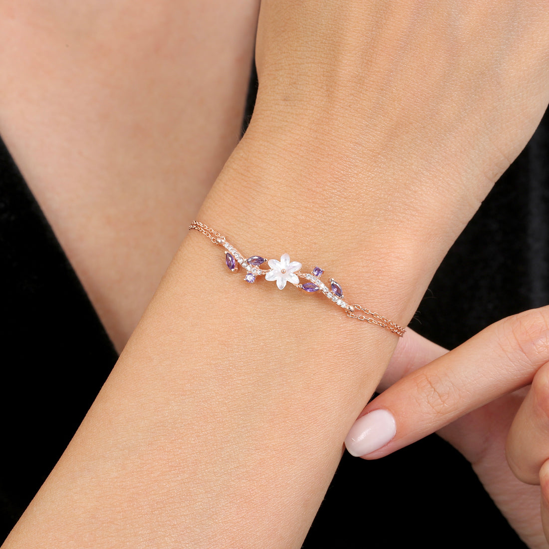 Amethyst Bloom Bracelet in Rose Gold