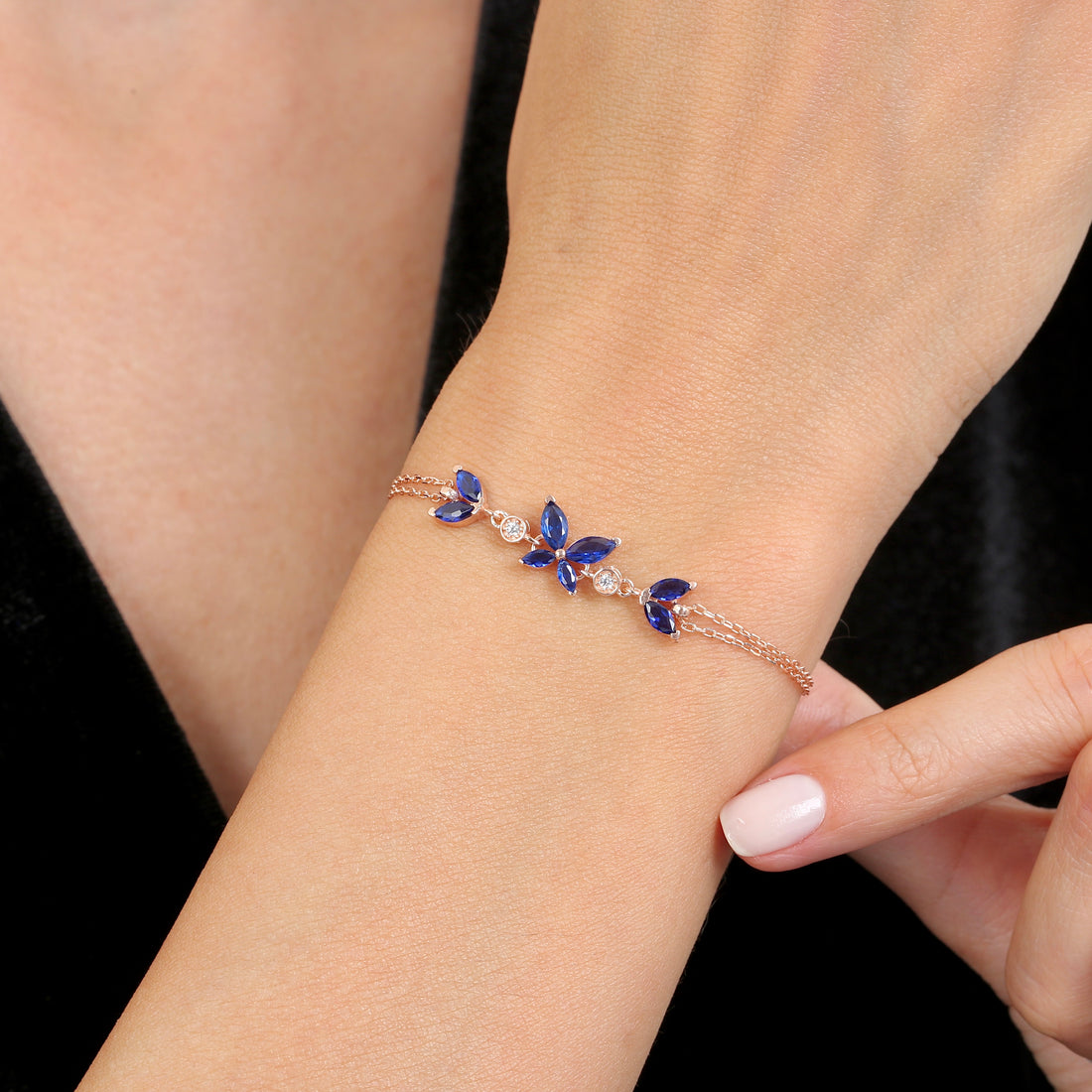 Sapphire Butterfly Elegance Bracelet In Rose Gold