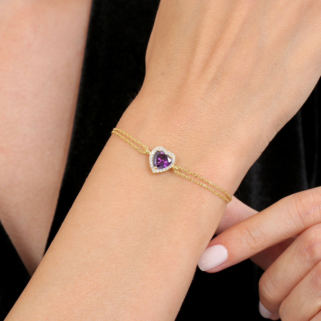 Amethyst Heartlet Bracelet In Gold