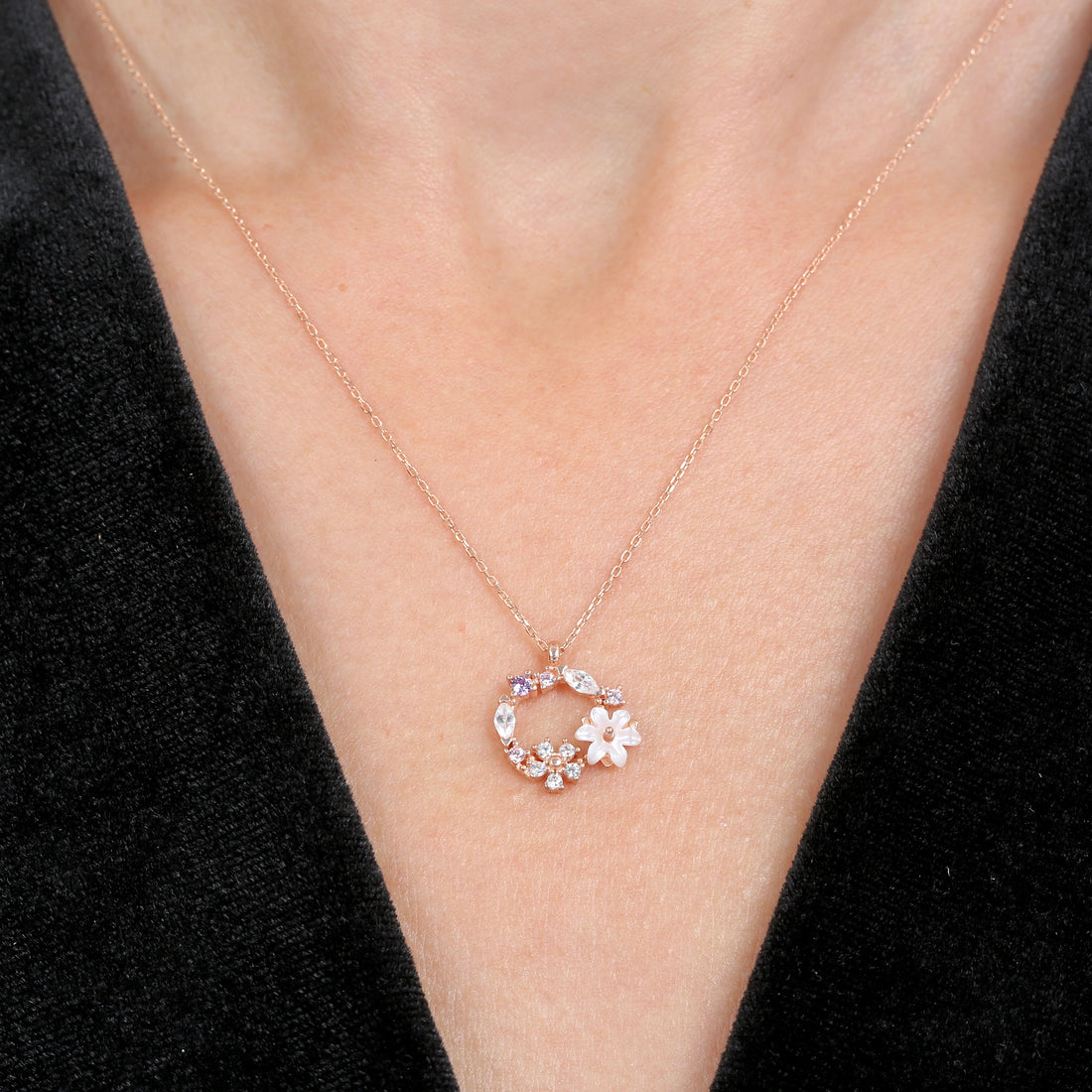 Purple Starburst Flower Set in Rose Gold