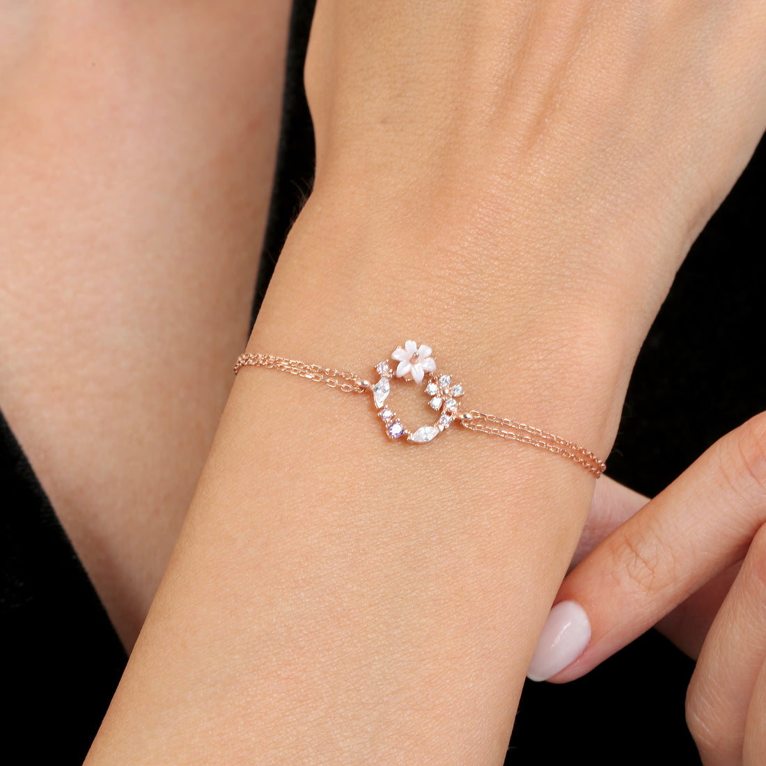 Purple Starburst Flower Set in Rose Gold