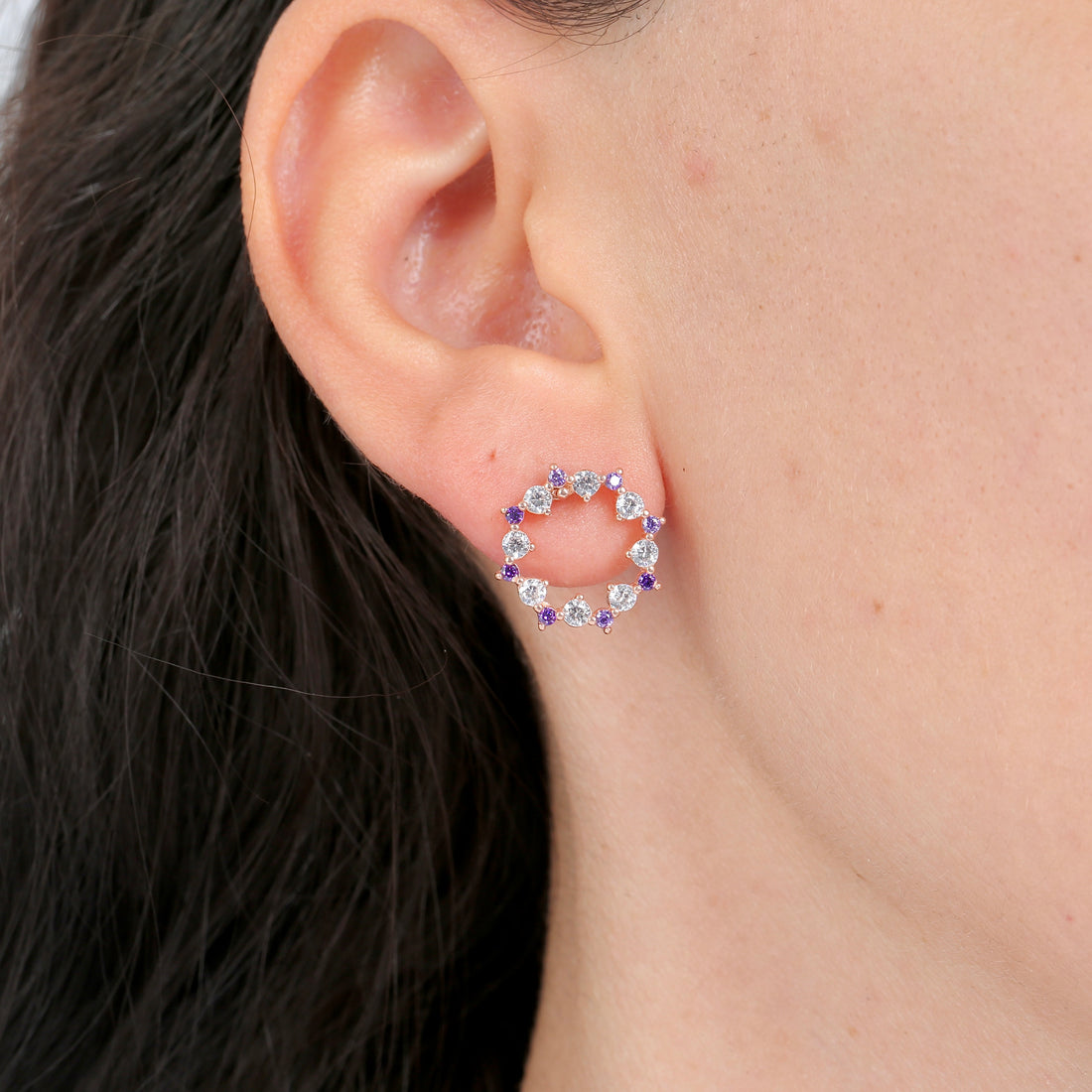 Purple & Clear Wreath Set In Rose Gold