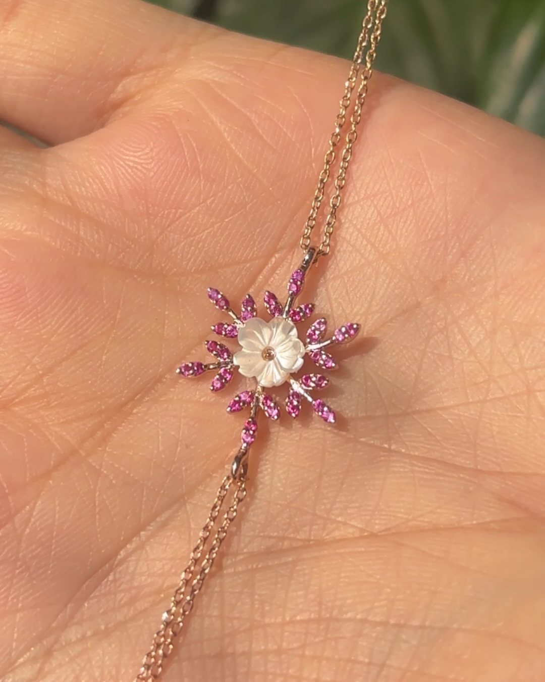 Fuchsia Snowflake Radiance Bracelet in Rose Gold