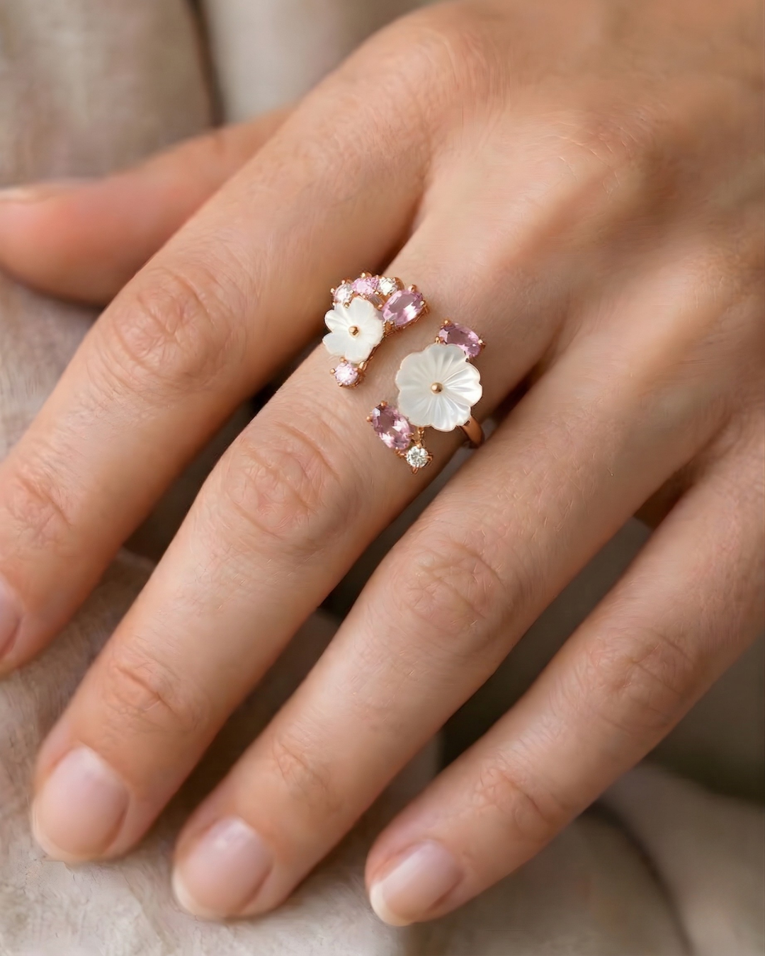 Blush Magnolia Love Flower Open Ring in Rose Gold