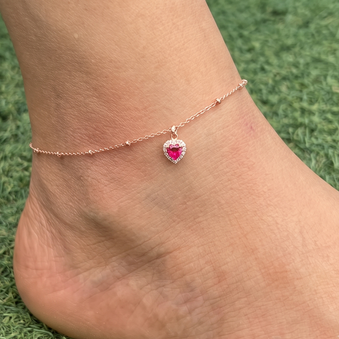 Radiant Heart Rose Gold Anklet