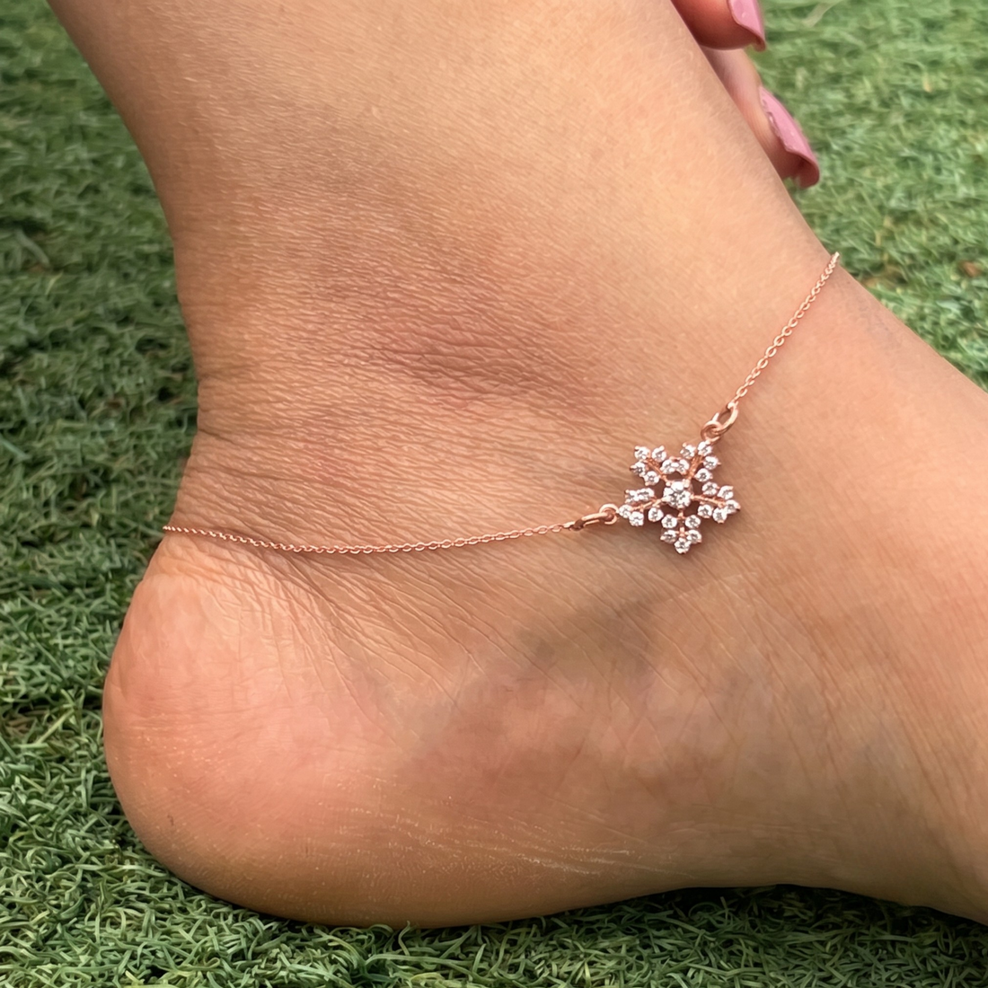 Snowflake Spark Rose Gold Anklet