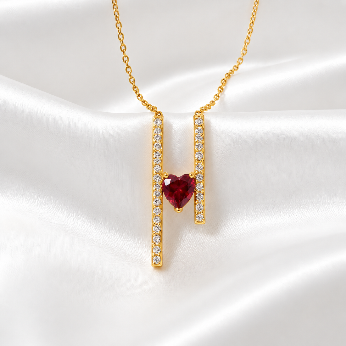 Ruby Heart Bar Pendant In Gold