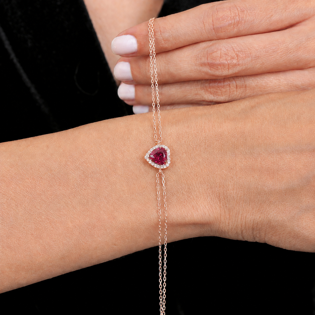 Ruby Heartlet Bracelet In Rose Gold