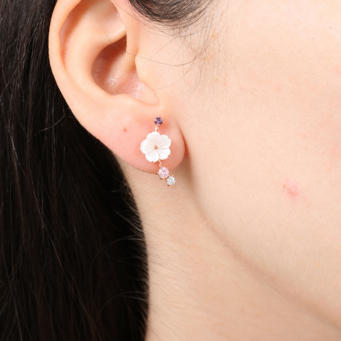 Amethyst Magnolia Drop Earrings in Rose Gold
