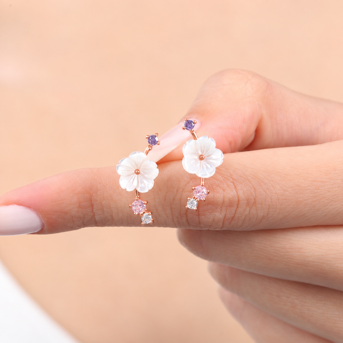Amethyst Magnolia Drop Earrings in Rose Gold