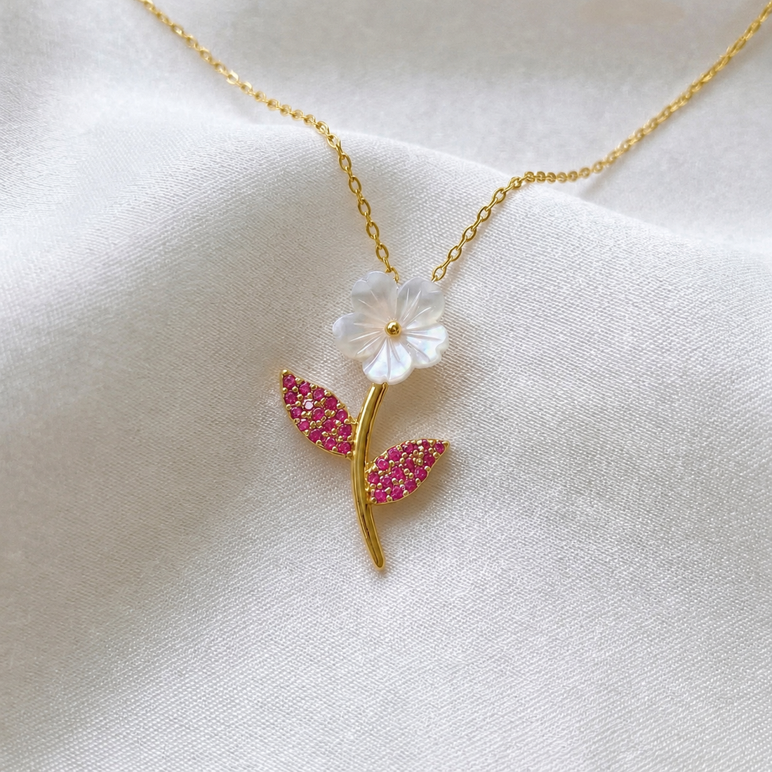 Fuchsia Petal Whisper Flower Pendant In Gold
