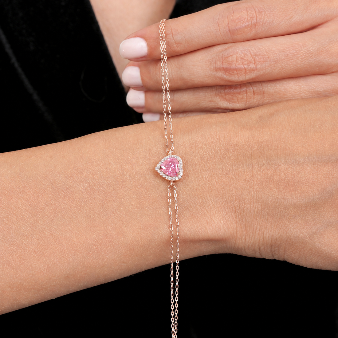 Fuchsia Heartlet Bracelet In Rose Gold