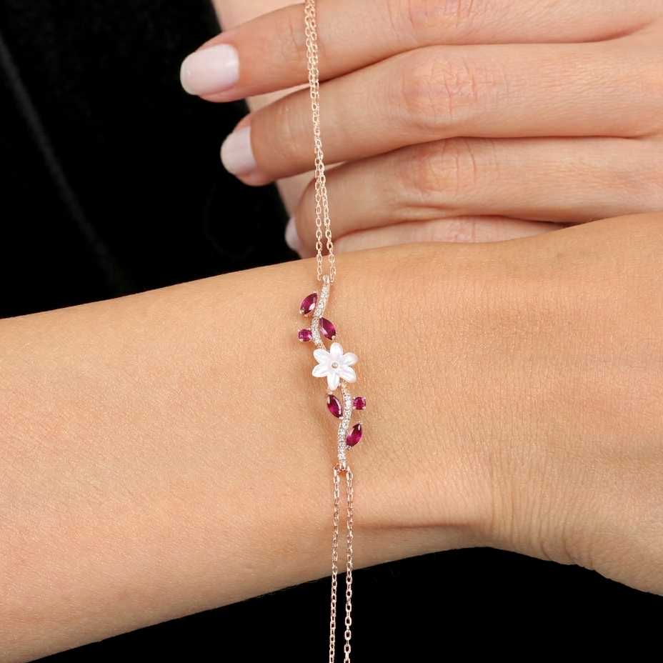 Ruby Bloom Bracelet in Rose Gold