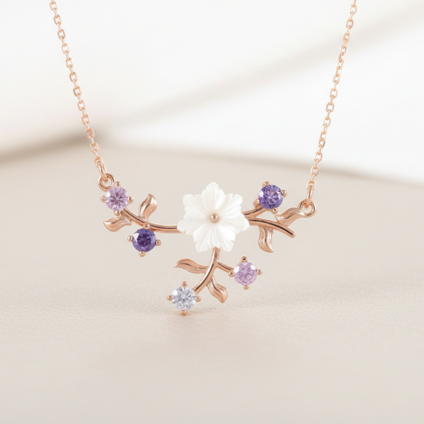 Spring Breeze Magnolia Necklace in Rose Gold