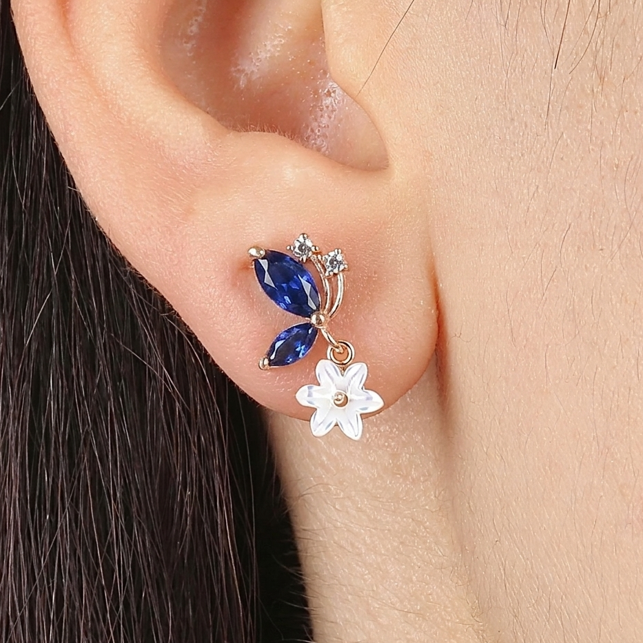 Sapphire Magnolia Flutter Drop Earrings In Rose Gold