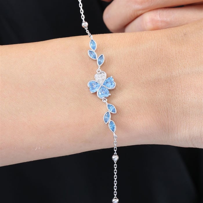 Aqua Butterfly Heart Bracelet In Silver