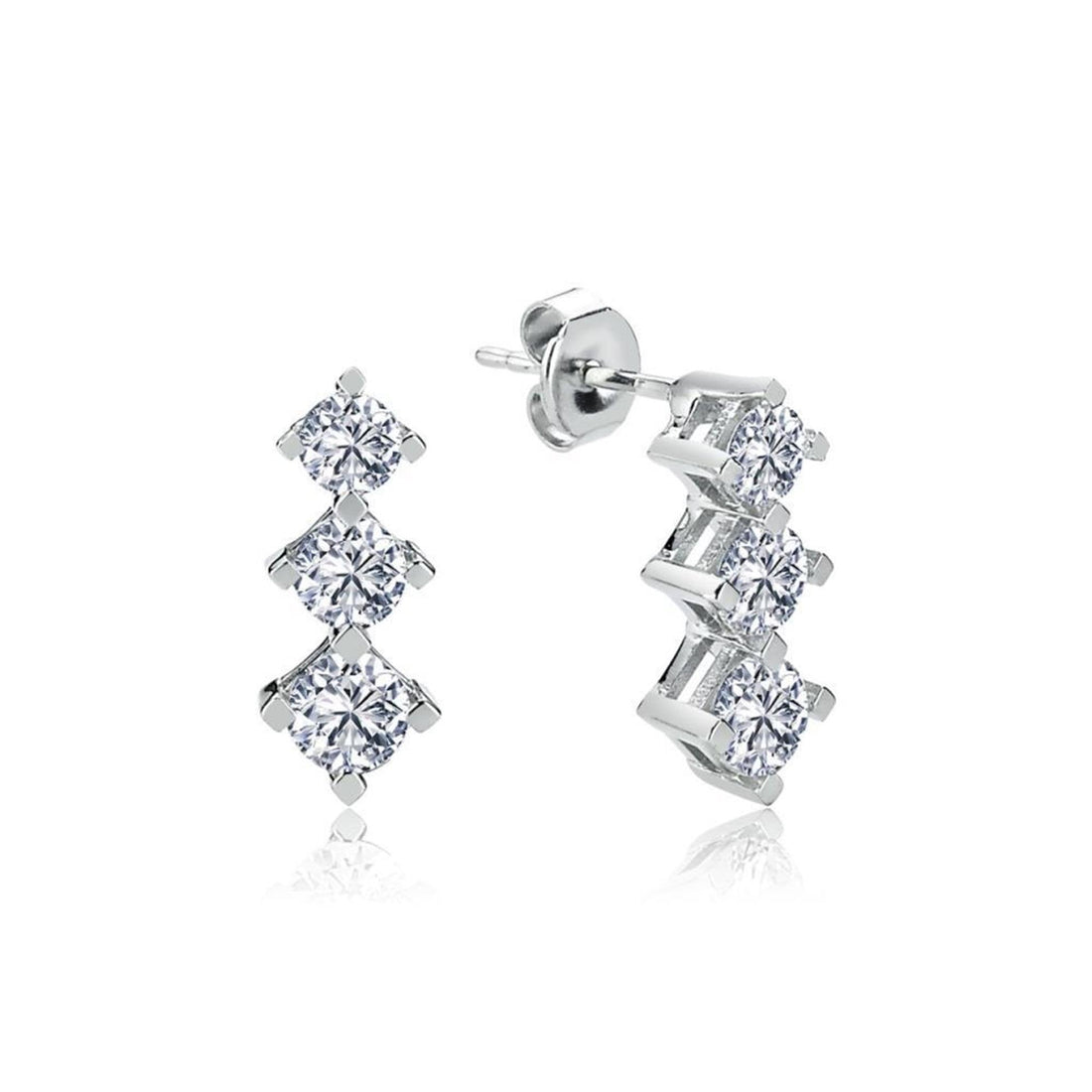 Triple Solitaire Arc Stud Silver Earring