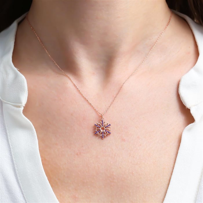 Amethyst Starburst Crystal Necklace In Rose Gold