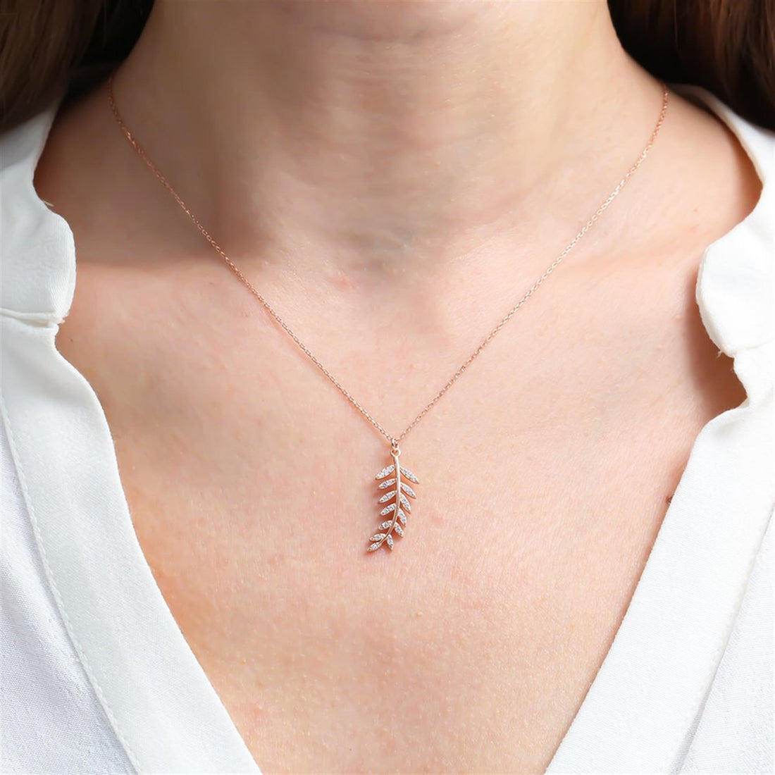 Sparkling Laurel Leaf Necklace In Rose Gold