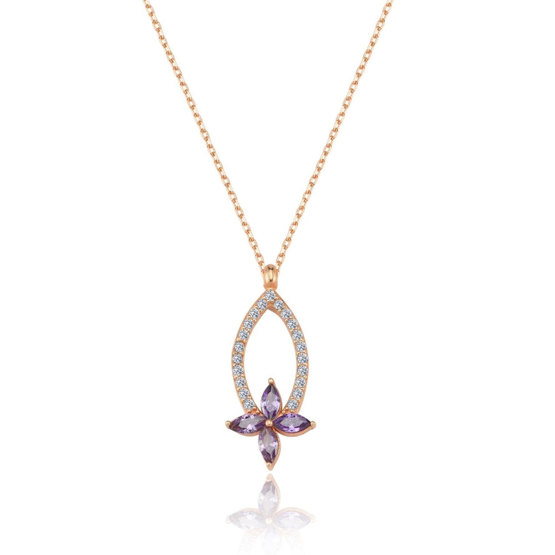 Amethyst Petal Drop Necklace In Rose Gold