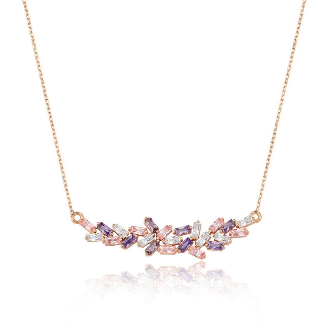 Pastel Baguette Bouquet Necklace In Rose Gold