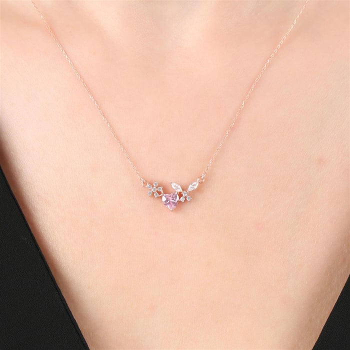 Butterfly Heart Blossom Necklace In Rose Gold