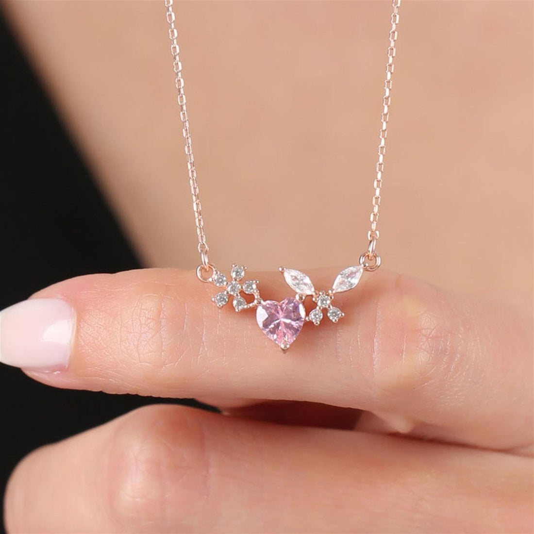 Butterfly Heart Blossom Necklace In Rose Gold