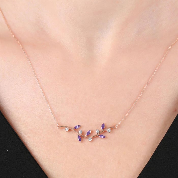 Amethyst Purple Love Path Necklace In Rose Gold