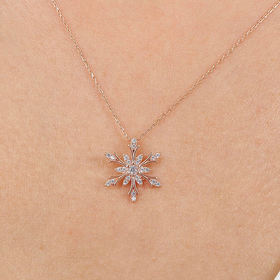 Lotus Crystal Snowflake Necklace In Rose Gold