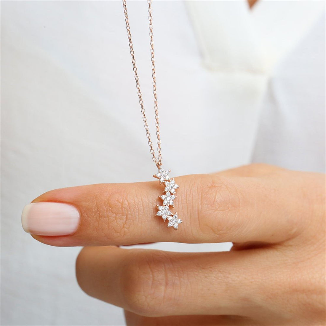 Asymmetric Stars Necklace In Rose Gold