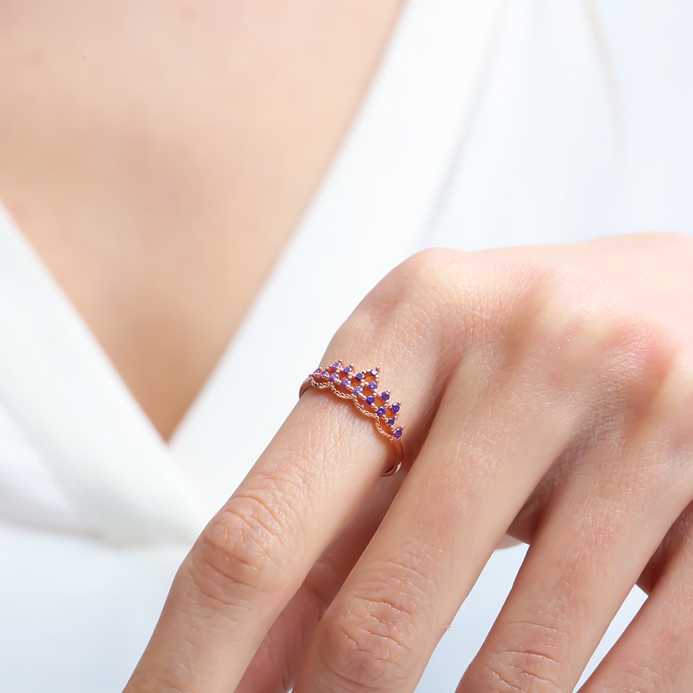 Lavender Tiara Crown Ring – Rose-Gold