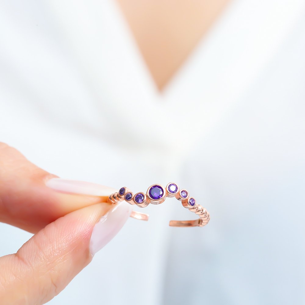 Amethyst Wave Open Ring – Rose-Gold