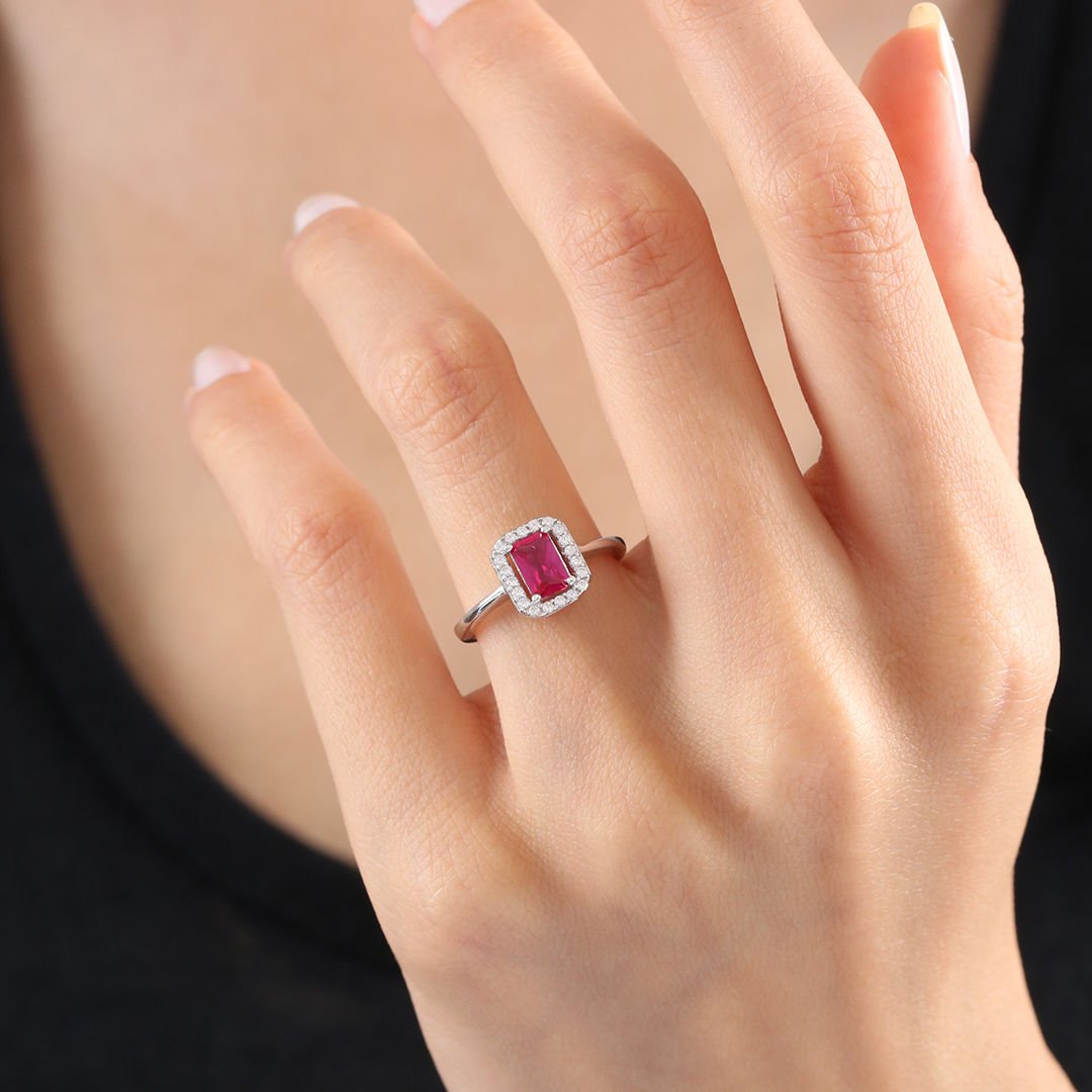 Ruby Red City Halo Silver Ring