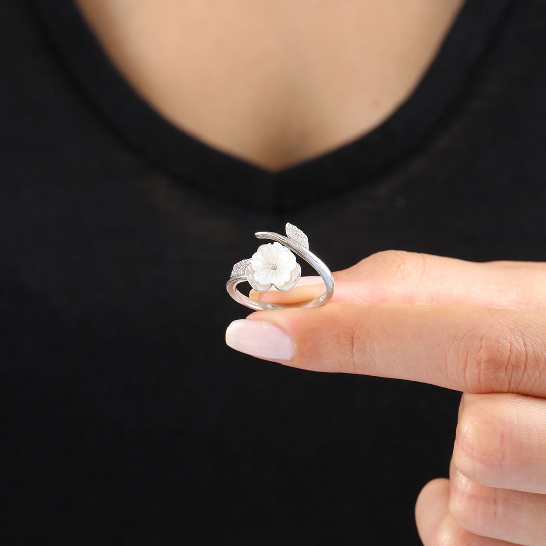 Magnolia Blossom Leaf Wrap Silver Ring