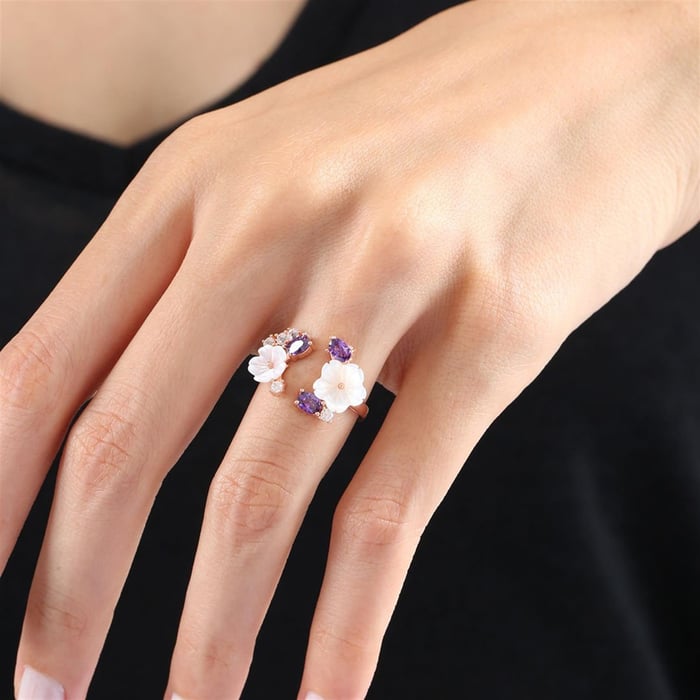 Magnolia Love Flower Open Ring in Rose Gold
